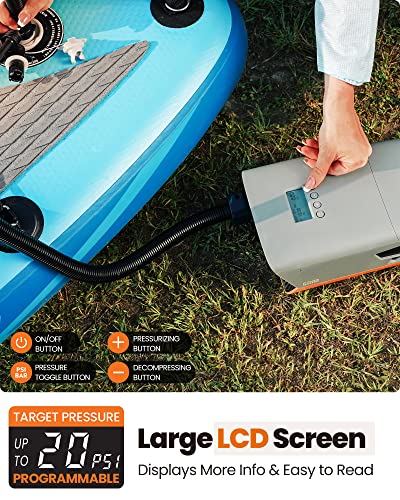 OutdoorMaster 20PSI High Pressure SUP Air Pump, The Cachalot 2 Mini Paddle Board Pump, Intelligent Dual Stage Inflation & ...