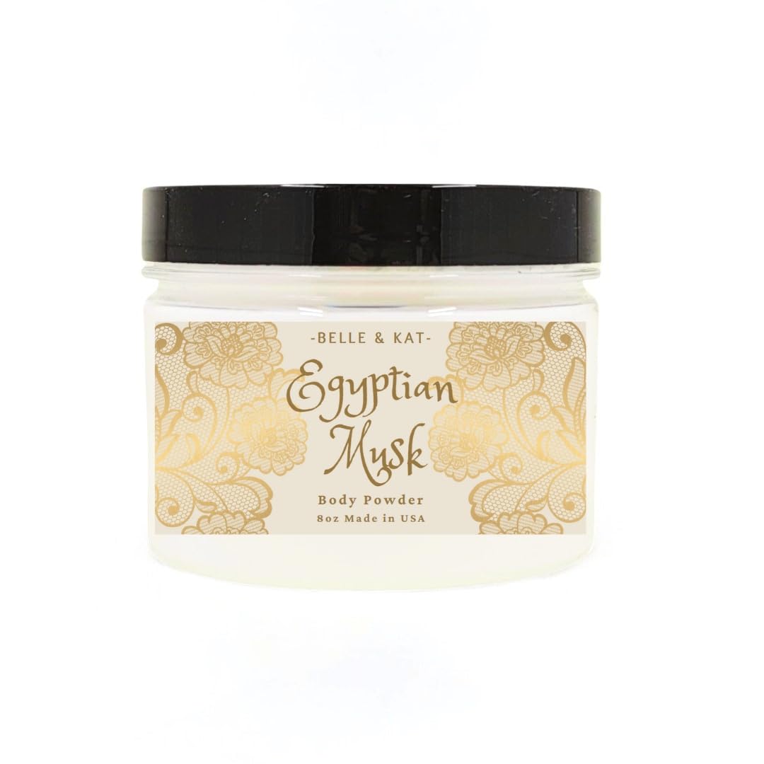 Egyptian Musk Scented Body Powder for Men & Women, Bath Perfume Dusting Powder with Fragrance & Essential Oils, Talc Free 8oz Container, Made in USA