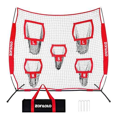 ZELUS Football Throwing Net, Quarterback Training Equipment with 5 Target Pockets, Football Practice Throwing Passing Accuracy Trainer with Carry Bag Ground Stakes for Kids Adults