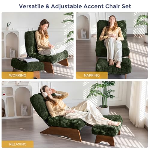 MAXYOYO Accent Chair with Ottoman Adjustable Backrest, Tufted Living Room Chair Upholstered Lounge Chair with Footrest Se...
