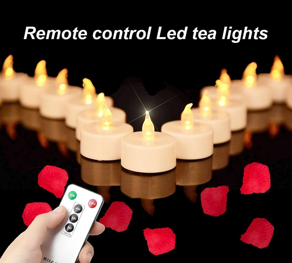 LED Tea Lights with Remote Control: Battery Operated Bulk Realistic and Bright Flickering Long Lasting 400+Hours Flameless Candles for Home Decor Holiday Wedding Party (12pack, WarmYellow)