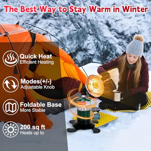 Portable Propane Heater for Camping, Outdoor Space Tent Heater, Self-Ignition Radiant Cordless Heater, Gas Heater with Fol...
