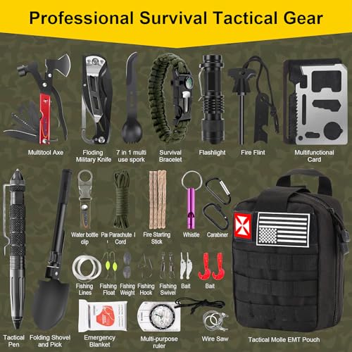 Survival First Aid Kit, 248PCS Survival Tools Camping Essentials Tactical Gear Emergency Trauma Medical Supplies Packed in...
