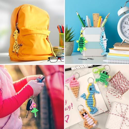 Funtopia Beads for Crafts, Pony Beads Keychain Making Kit, Bead Pets Art Crafts for Kids Beginners, Birthday Party DIY Cra...