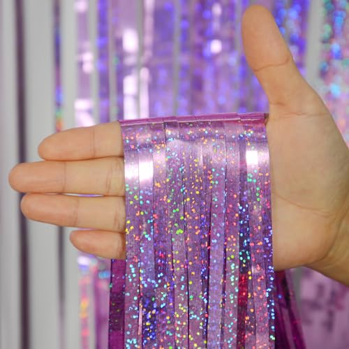Melsan 2 Pack 3.2 ft x 8.2 ft Tinsel Foil Fringe Curtains Backdrop, Sparkle Metallic Foil Curtains for Party Photo Booth P...