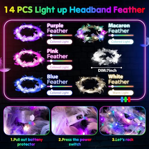 HONLYNE 142 PCS Glow in the Dark Party Supplies, 14PCS Foam Glow Sticks, 14PCS Light Up Headband,14PCS LED Glasses and 100...