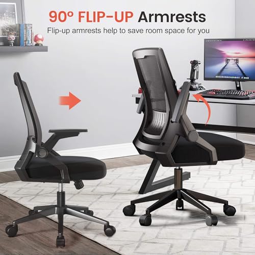 GTRACING Ergonomic Office Chair with Flip-up Armrests Executive Computer Chair for Home Office, Breathable Mesh & Comfy Lu...