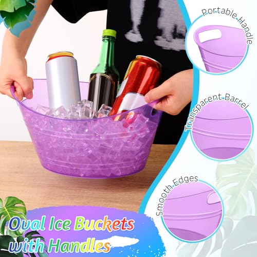 meekoo 6 Pcs Plastic Ice Buckets Bulk with Handles 4.5L Oval Storage Tub Large Capacity Ice Drink Bucket for Party Bar Win...