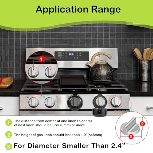Stove Knob Safety Covers, for Knob Diameter Less Than 2.4", Unlock with Adult Two-Finger, Dual-Key Press Gas Stove Knob Lo...