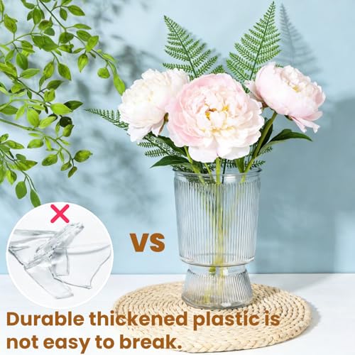 Tlence 12 Pack Clear Plastic Flower Vases, 6.3" Ribbed Fluted Glass-Like Vase, Decorative Modern Ripple Hydroponic Plant V...