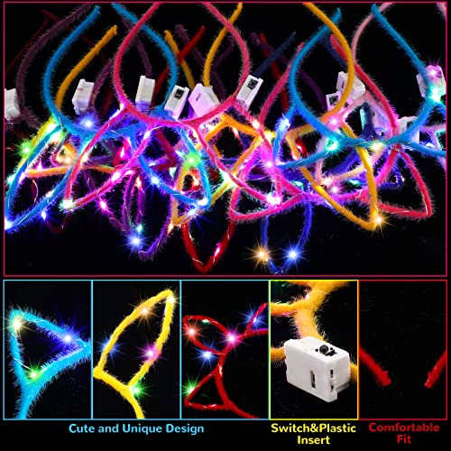 Janinka 60 Pcs Glow in the Dark Headbands Set, Cat Ear Headband Unicorn Rabbit Bunny Lighted Ear Headband Bulk for Women G...