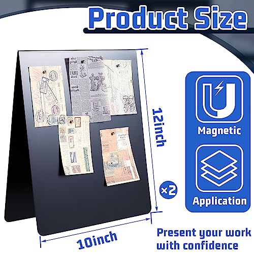 Leinuosen 2 Pcs 12 x 10 Inch Magnetic Bulletin Board Metal Magnet Board Magnet Display Stand for Tabletop Desktop Home Kit...