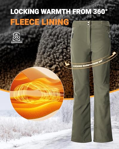 Outdoor Ventures Fleece Lined Waterproof Pants Women Ski Snow Insulated Softshell Snowboard Hiking with Boot Cut