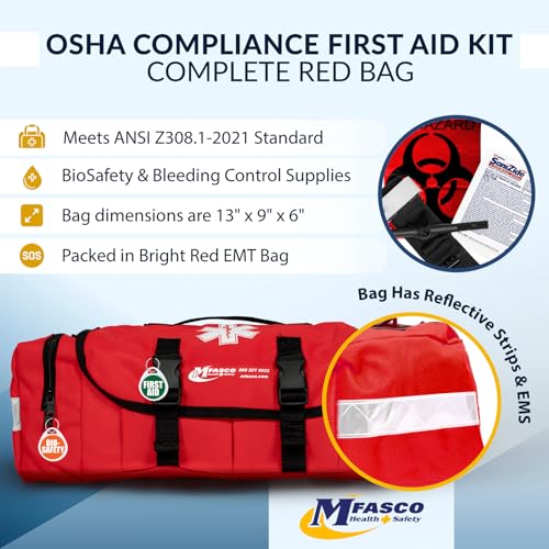 MFASCO OSHA & ANSI Complete Compliance First Aid Kit - Bleeding Control - Bodily Fluids Cleanup - Worksite & Vehicle - Por...