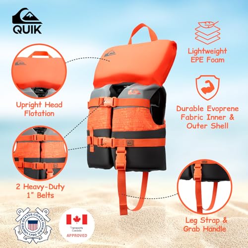 QUIKSILVER USCG Approved Life Jacket for Youth/Kids/Infant, Lightweight EPE Foam Type III PFD with Quick-Release Buckles, ...