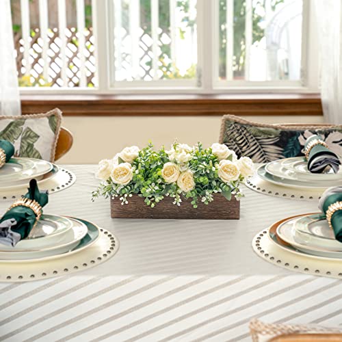 Dahey Centerpiece Table Decorations for Dining Room Farmhouse Table Centerpieces Decor Wood Tray with 3 Artificial Flowers...