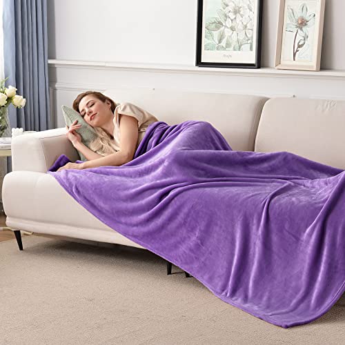SOCHOW Flannel Fleece Blanket Throw Size, All Season Lightweight Super Soft Cozy Blanket for Bed or Couch, Purple, 50x60 i...