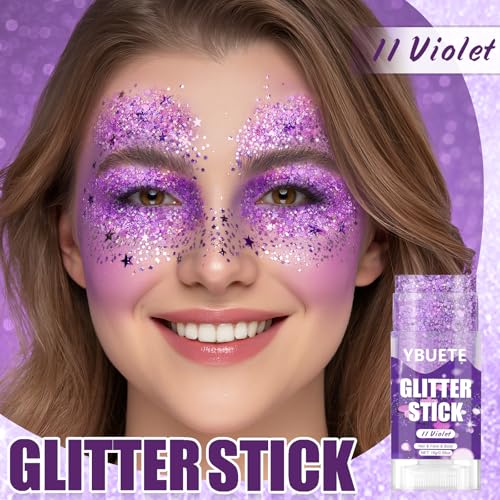 YBUETE Violet Face and Body Glitter Stick for Sparkling Makeup, Hair Glitter Accessories for Women, Highlighting Stick for...