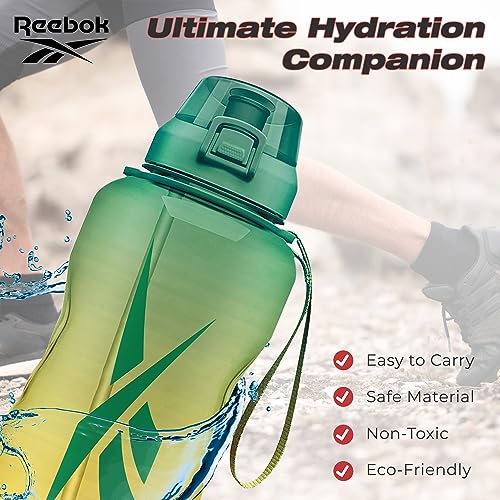Reebok Premium Plastic Sports Water Bottle, BPA Free | Ideal for Camping, Sports, Gym and Outdoor Activities (64 oz, Gree...
