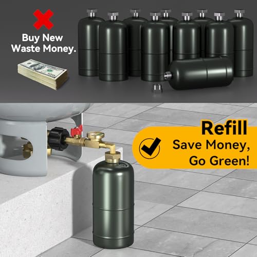 Rushare Upgraded Propane Refill Adapter for 1 lb. Tanks, with Valve and Gauge, Fill 1 lb Bottles from 20 lb Tank, 90-Degre...