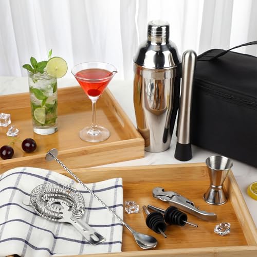Widecook 9 Pcs Travel Bartender Kit Cocktail Shaker Set with Bag 25oz Martini Shaker Kit, Ice Crusher, Wine Opener, Strain...