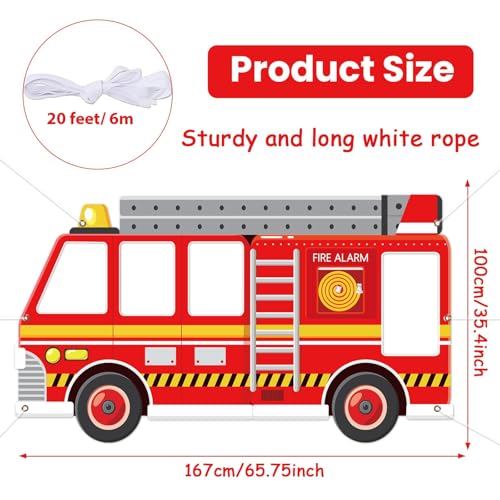 Firetruck Party Decorations Firefighter Photo Booth Props Firetruck Birthday Backdrop Selfie Frame Party Decor 66 x 35 Inc...