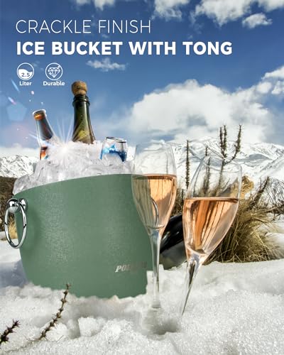 POLIVIAR Ice Bucket, 2.5L Double Wall Ice Bucket with Lid, Stainless Steel Ice Bucket with Tong & Strainer, Ice Bucket for...