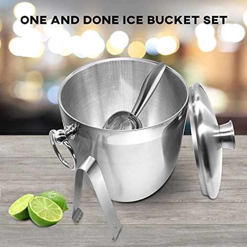 Fortune Candy Insulated Ice Bucket - Double Walled Stainless Steel Ice Bucket with Ice Tongs, Scoop, Lid, and Exclusive Ha...