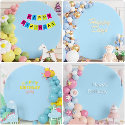 Wokceer 7.2FT Round Backdrop Cover Round Arch Covers with Buckles Polyster Dusty Blue Circle Balloon Arch Cover for Weddin...