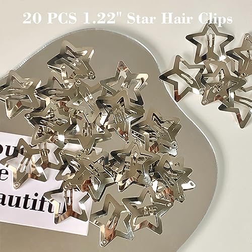 20 PCS 1.22" Star Hair Accessories - Non-Slip Metal Snap Clips and Barrettes for Girls & Women, Y2K Style