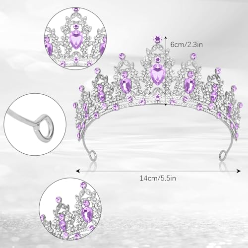 JIOMULIG Crown, Tiara for Women, Purple Rhinestone, Silver Metal, Fashion Headband, Adult Women's Queen Crown, Birthday Pa...