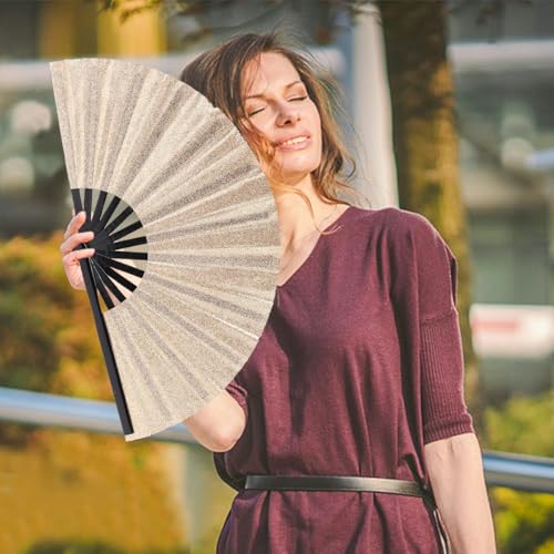 ffscafscn Folding Fan UV Glow Rave Bamboo Summer Hand Fan Gray Decoration Dancing Party Wedding Night Club Concert Festiva...