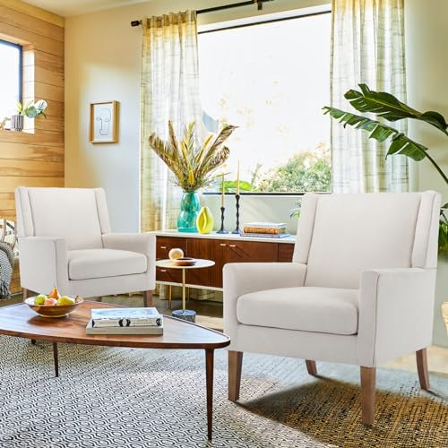 COLAMY Modern Wingback Living Room Chair, Upholstered Fabric Accent Armchair, Single Sofa Chair with Lounge Seat and Wood ...