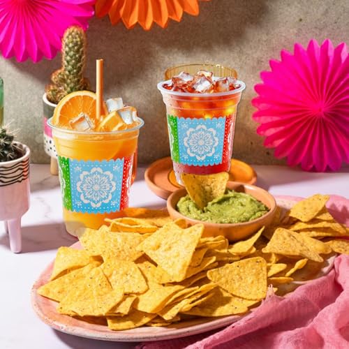 100 Count 12 oz Fiesta Plastic Cups Mexican Disposable Party Cups Cinco De Mayo Margarita Drinkware for Fiesta Cinco De Ma...