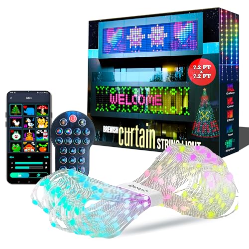 Brewish 400 LED Curtain Fairy Lights | 7.2 x 7.2 Feet Programmable DIY Christmas String Light | Color Changing Music Sync ...