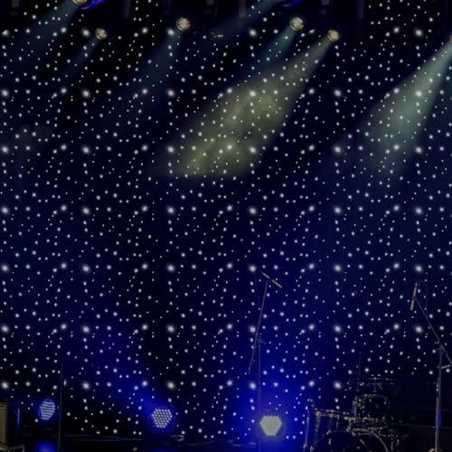 HUASSION LED Stage Star Backdrop, 13.1 * 13.1ft Foldable Velvet LED Stage Backdrop w/ DMX512 Remote Control, White Star Li...