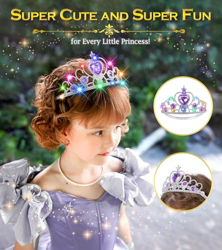BIBUTY Princess Crown Tiara for Little Girls Princess Dress Up Accessories, Light Up Princess Tiara Wand Toys for 3-6 Girls