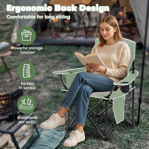 XMT Premium Padded Folding Chair, Extra Wide & Heavy Duty 450lbs Capacity, Portable Camping Chair with Insulated Cooler, C...