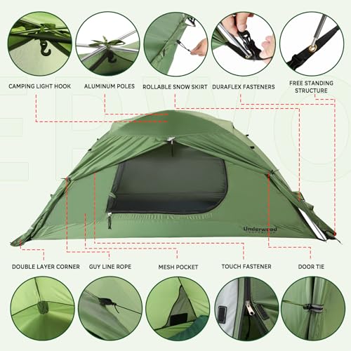 1/2 Person Backpacking Tent for 4-Season - Winter Waterproof Tent for One Person, Lightweight Camping Gear for Backpackin...