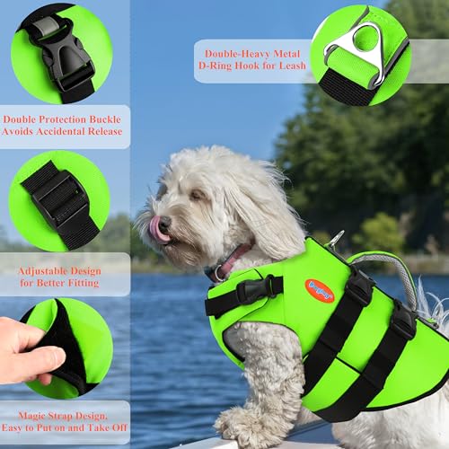 Doglay Dog Life Jacket Neoprene, High Buoyancy Dog Harness Life Vest for Swimming and Boating, Adjustable Swim Vest with R...