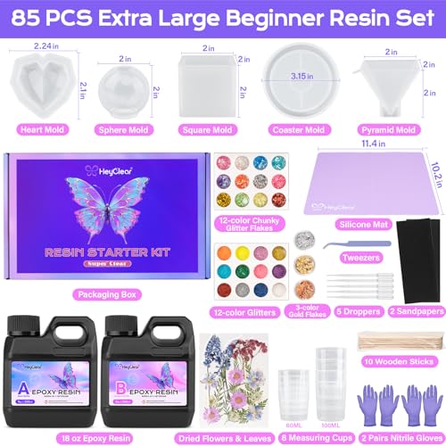 HeyClear Epoxy Resin Kit with Molds for Beginners -18 oz Super Clear and Hard Resina Complete Craft Supplies Set for Start...