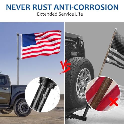 2 Set Real Carbon Fiber Truck Flag Pole, 6 Ft x 1.25 Inch Heavy Duty Flag Pole for Truck, for Pickup Trucks, RVs, SUVs,Black