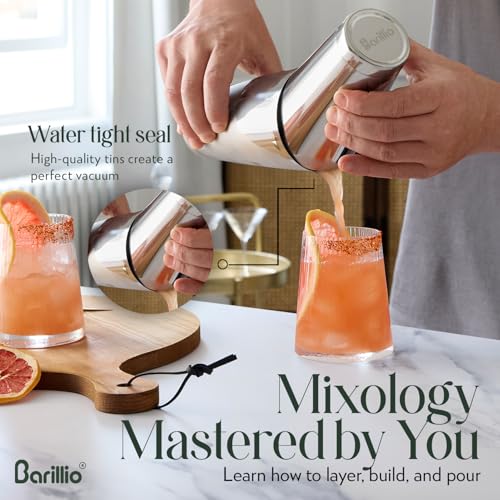 Barillio Boston Shaker Set - Stainless-Steel, Weighted, Martini Cocktail Shaker Set w/Strainer & Mixer - Mixology Bartende...