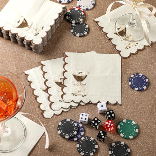 Dunzoom 100 Pcs Martini Cocktail Napkins a Tini Bit Older Birthday Decorations Scalloped Disposable Paper Napkins Espresso...