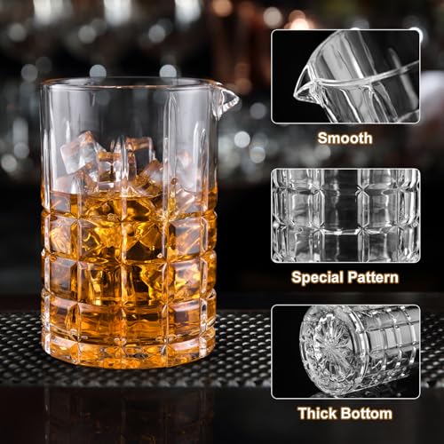 Tequibar Cocktail Mixing Glass, 18.5oz Crystal Mixing Glass, Thick Bottom Bar Stirring for Whiskey Manhattan Martini