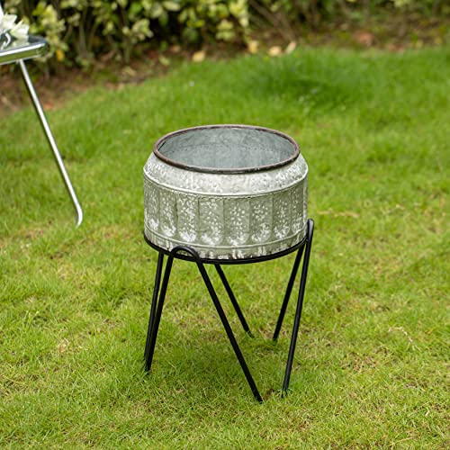 Silver Galvanized Metal Ice Bucket Beverage Cooler Tub with Stand