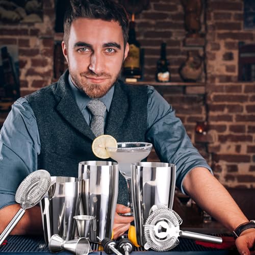 FoldTier 15 Pcs Cocktail Shaker Set Bartender Kit Boston Shaker Professional Bar Gifts with 18oz and 28oz Stainless Steel ...