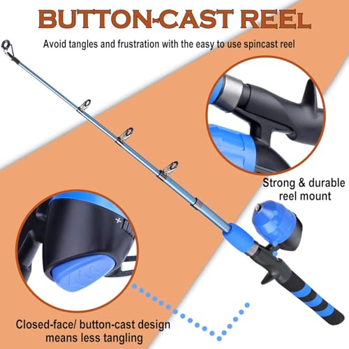 PLUSINNO Kids Fishing Pole, Portable Telescopic Fishing Rod and Reel Combo Kit - with Spincast Fishing Reel Tackle Box for...