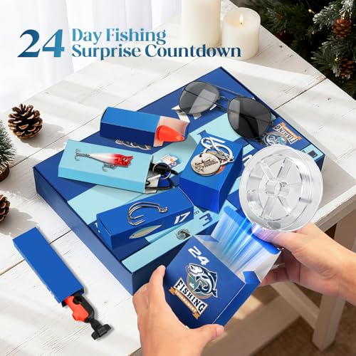 Fishing Advent Calendar 2025 for Men, 24 Days Christmas Countdown Fishing Lure Advent Calendars with Rod Holder, Landing N...