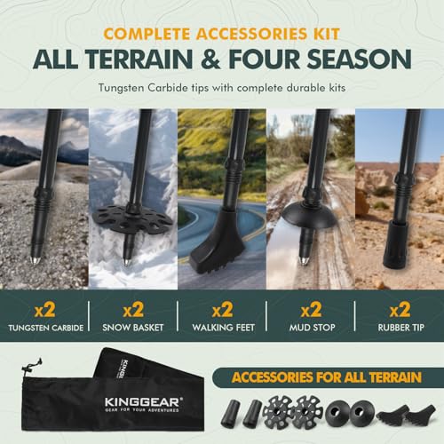 KINGGEAR TPC-3K 100% Carbon Fiber Trekking Poles for Hiking - Ultralight Collapsible Hiking Poles with Cork & EVA Foam Gri...